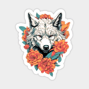 Wolf with flowers Magnet