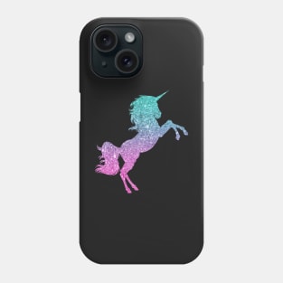 Bright Teal and Pink Ombre Faux Glitter Unicorn Phone Case