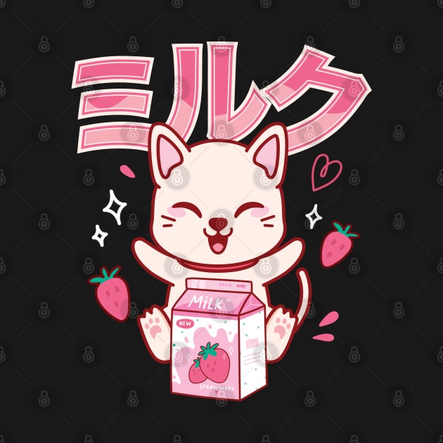 Cat Kawaii Anime Japanese Strawberry Milk Shake by aneisha