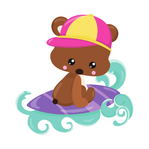 Cute Bear, Brown Bear, Little Bear, Surfing Board by Jelena Dunčević