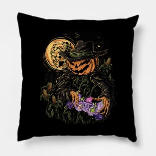 Jack O Lantern Scarecrow Halloween Gamer Spooky Design Pillow