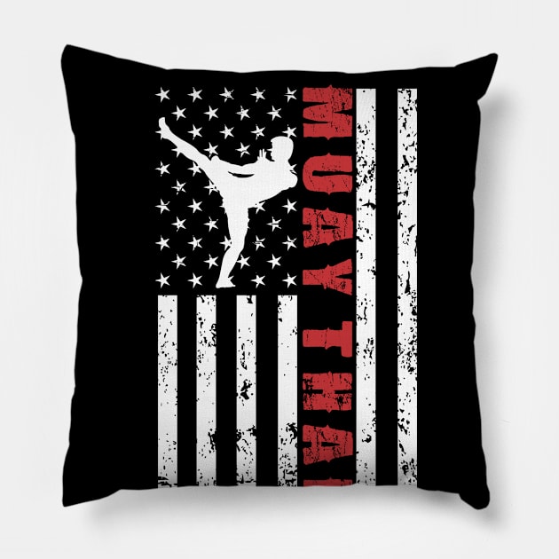 Muay Thai American Flag - US Sports Pillow by Pannolinno