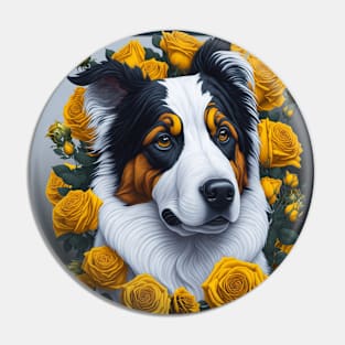 Australian Shepherd yellow roses 2 Pin