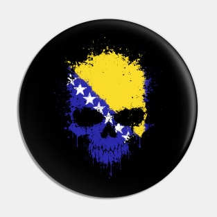 Chaotic Bosnian Flag Splatter Skull Pin