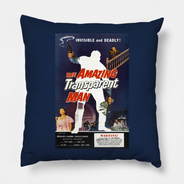 Classic Science Fiction Movie Poster The Amazing Transparent Man Pillow by Starbase79