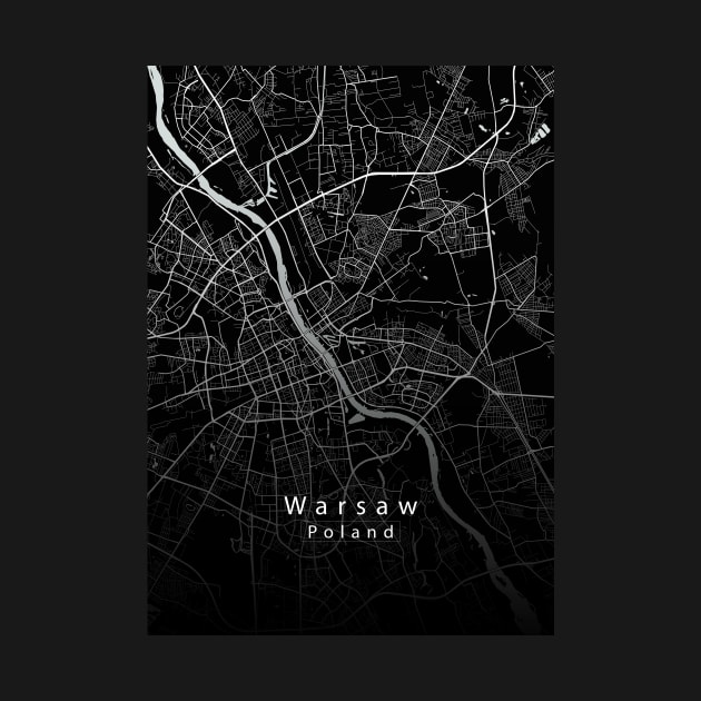 Warsaw Poland City Map dark by Robin-Niemczyk