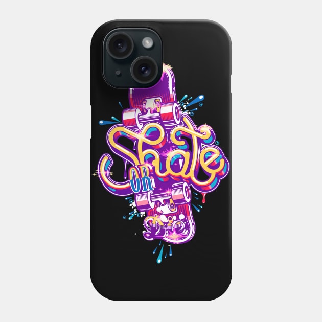 Neon Skate or Die Graphic Phone Case by AdventureWizardLizard