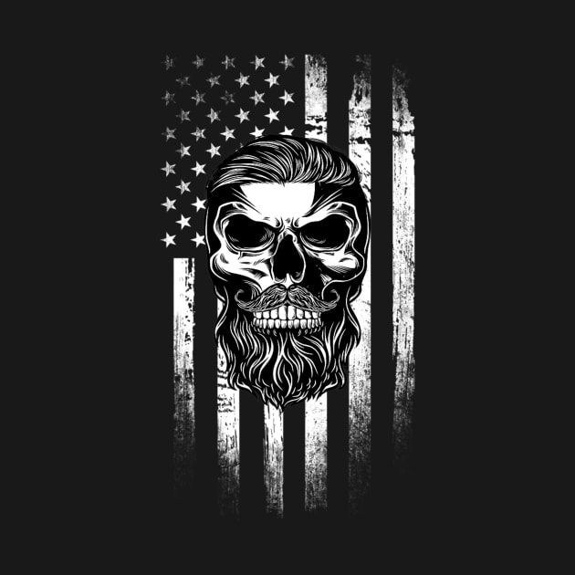 Beard American Flag Skull by Watermelon Wearing Sunglasses