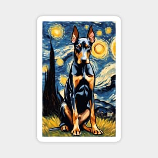 Doberman Pinscher Painting Dog Breed in a Van Gogh Starry Night Art Style Magnet