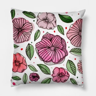 Watercolor and ink flowers - pink Pillow