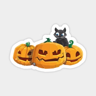 Three Pumpkins and a Cat. Magnet