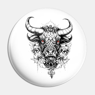 Bull Wild Animal Nature Illustration Art Tattoo Pin