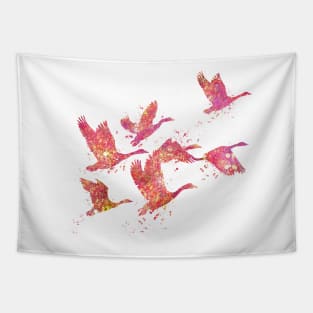 Geese Birds Forest Wild Nature World Earth Free Flight Watercolor Tapestry