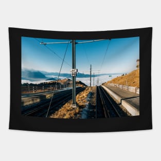 Central Switzerland - Rigi Kulm Top Station on Clear Sunny Winter Day Tapestry