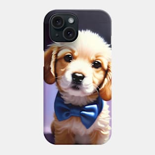 Adorable Fluffy Puppy with Cute Blue Bowtie Pet Portrait Phone Case