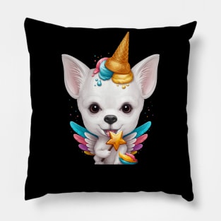 White Smooth Coat Chihuahua Ice Cream Unicorn Pillow