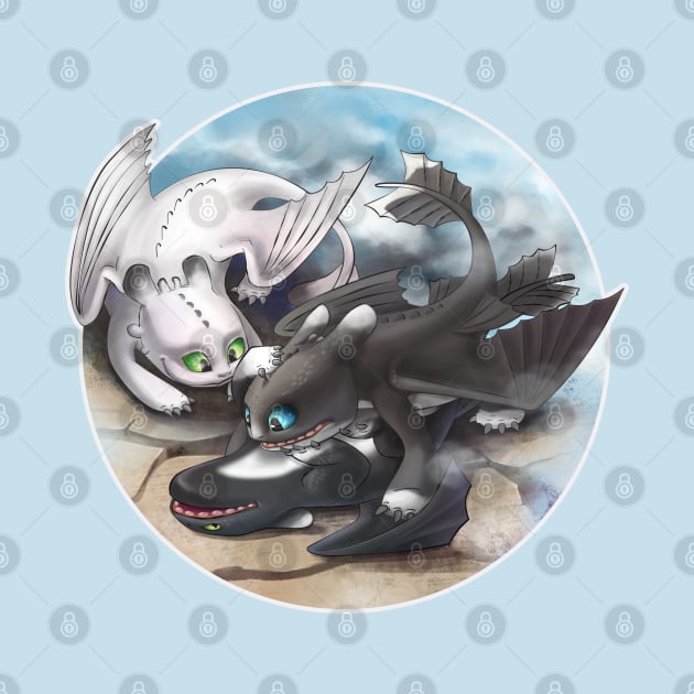 Toothless's and Light Fury's Kids (How to Train Your Dragon 3) by Fine_Design