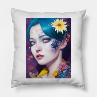 Psychedelic Blue Hair Snow White Pillow