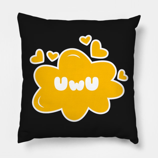 Cute Anime UwU Text Cloud with Hearts Pillow by Silvercrowv1