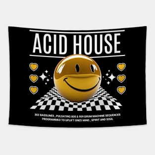 ACID HOUSE  - 3d Smiley checkered floor (White) Tapestry