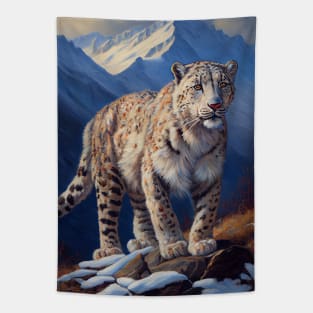 Snow Leopard Oil Paint Tapestry