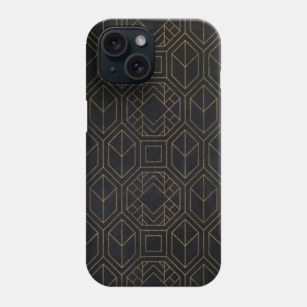 Charcoal Black and Gold Art Deco Pattern Phone Case by Ambience Art