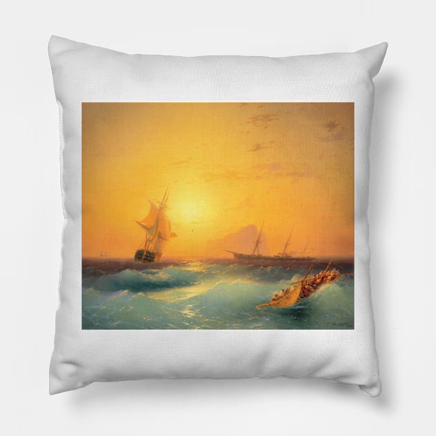 American shipping off the Rock of Gibraltar, 1873 Pillow by immortalpeaches