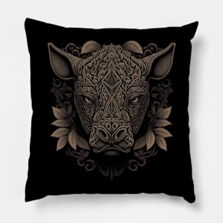 rhinoceros decorated with Javanese ornaments Pillow