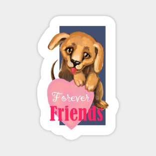 Cute dog. Baby pets. Puppy friendship love. Magnet