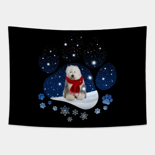 Snow Paw Old English Sheepdog Christmas Winter Holiday Tapestry by TATTOO project