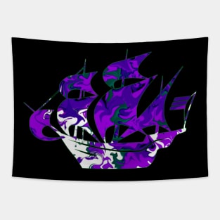 Galaxy Shores Adventure Liquid Art Sailing Ship Silhouette Tapestry