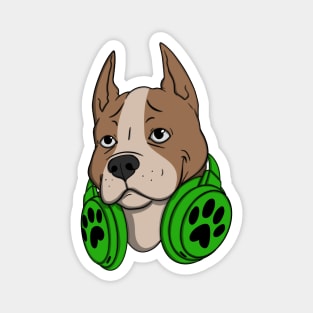 Pitbull Dog Green Headphones Magnet