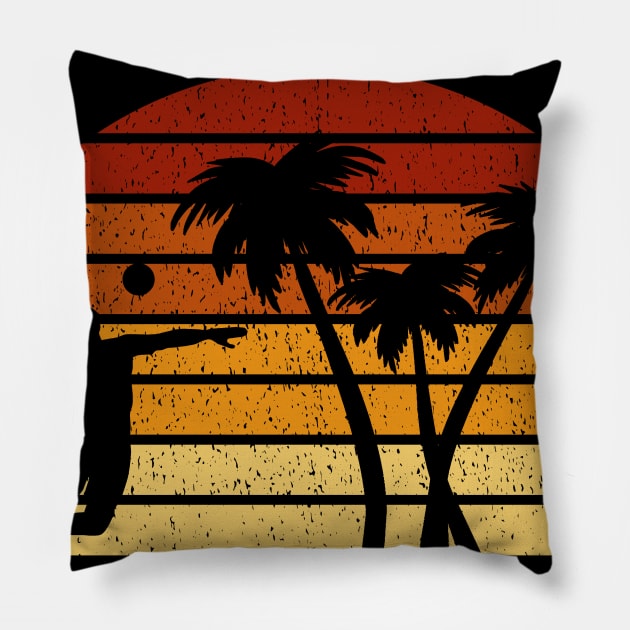 Vintage Sunset Volleyball Gift For Volleyball Players Pillow by OceanRadar