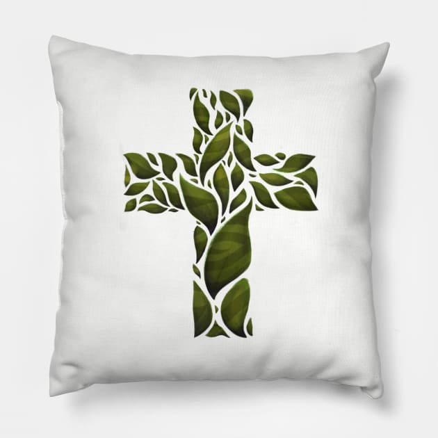 Leafy Cross Pillow by Bluefire