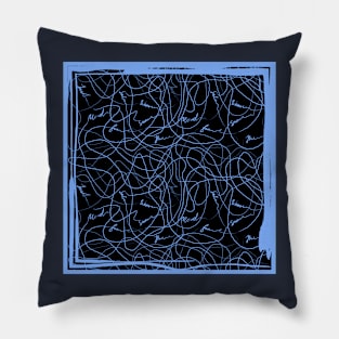 Abstraction with doodles in blue frame Pillow