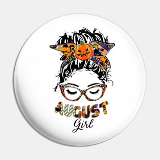 August Girl Halloween Face Wink Eyes Pumpkin Pin