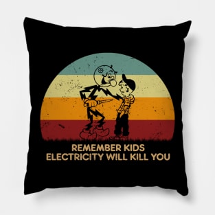 Retro Sunset - Electricity Will Kill You Pillow