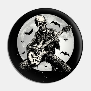 Skeleton Playing Guitar Punk Rock Music Halloween Mens Kids Pin