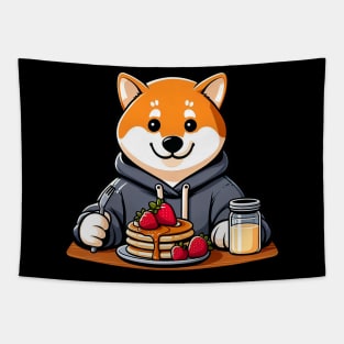 Shiba Inu Loves Strawberry Pancakes Tapestry