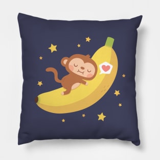 Cute Monkey Hugging Banana Moon Funny Pillow