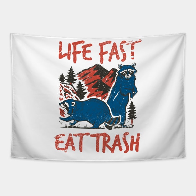 Raccoon Live Fast Eat Trash Vintage Tapestry by Clawmarks