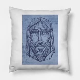 Jesus Christ face ink illustration Pillow