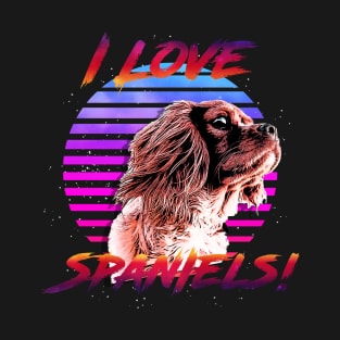 I Love Spaniels Retrowave Outrunner T-Shirt