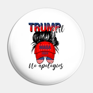 Trump Girl No Apologies Patriotic American Flag Pin