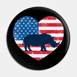 American Flag Heart Love Rhinoceros Usa Patriotic 4Th Of July Pin
