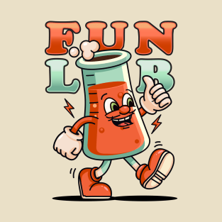 Fun lab, cute retro beaker mascot walking around T-Shirt