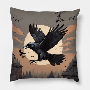 flying crow Pillow