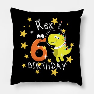 Kids 6 Year Old 6th Birthday Boy T Rex Dinosaur Space Pillow