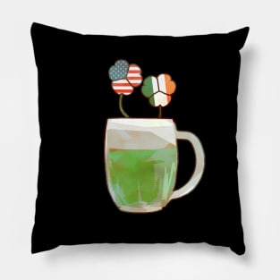 American and Irish flag clovers in a green beer Pillow