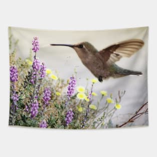 Hummingbird and Wildflowers Fine Art Tapestry